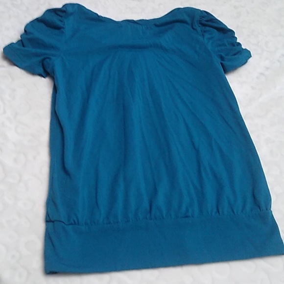 💙 Girls Teal Scrunch Cap Sleeve Top Size Medium - Picture 6 of 6
